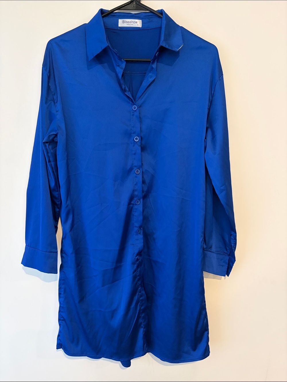 Blissshow Bold Royal Blue Button-Up Tunic Dress